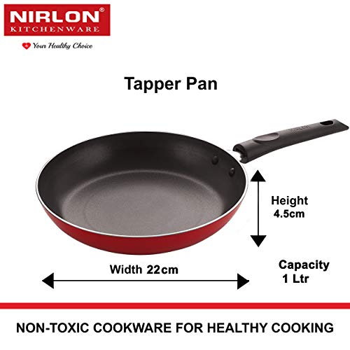 Nirlon Nonstick Premium Quality Aluminium Kitchenware 4 Pieces Set with Extreme Durability, Red (Concave Tawa 27.5cm + Tapper Pan 1 LTR + Hand Toster + Casserole 3.1 LTR) - Image 3
