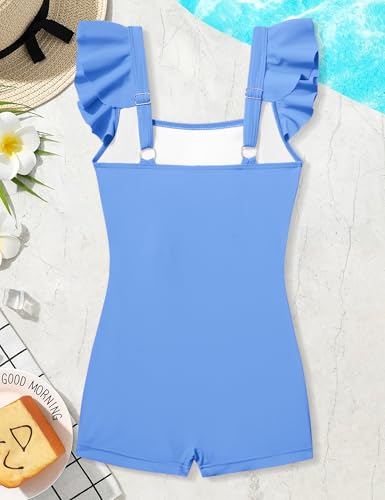 Aulyffo Teen Bathing Suits for Girls 12-14 Teen Swimsuits for Girl 12-14 One Piece Swimsuit Solid Bathing Suit Sleeveless Girls' Swimwear Light Blue 13-14 Years - Image 5