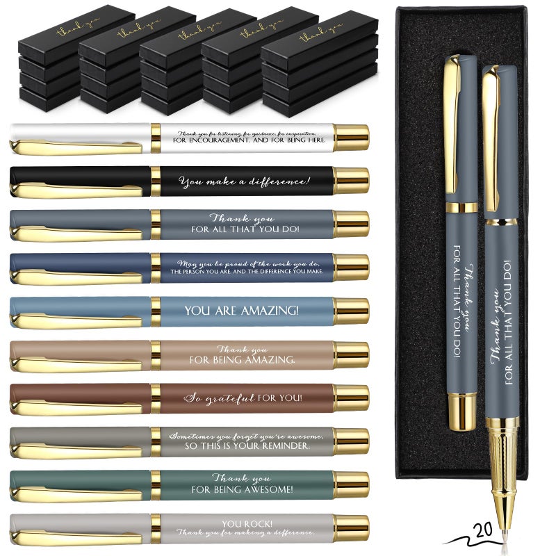 PerKoop 20 Sets Thank You Gifts Inspirational Ballpoint Pen with Box Employee Appreciation Gift Bulk for Fathers Day Police Graduation Teacher Nurse Office Staff CoworkerMorandi SeriesThank You - Image 2