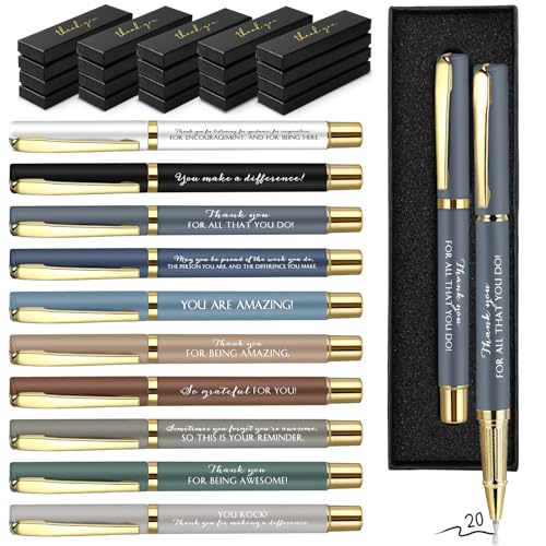 PerKoop 20 Sets Thank You Gifts Inspirational Ballpoint Pen with Box Employee Appreciation Gift Bulk for Fathers Day Police Graduation Teacher Nurse Office Staff CoworkerMorandi SeriesThank You - Image 1