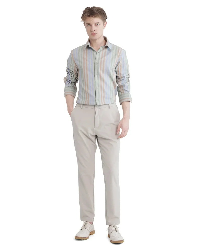 Rare Rabbit Rare Rabbit Men's Tock Grey Cotton Fabric Full Sleeve Regular Collared Button Closure Multicolor Stripe Shirt