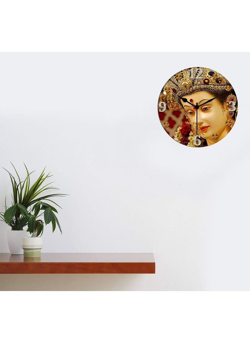 KARTIK KARTIK™ Sherawali MATA Printed Designer Round Wooden Wall Clock Without Glass for Home/Living Room/Bedroom/Kitchen and Office - 11X11 Inches (Multicolor)  - Image 2
