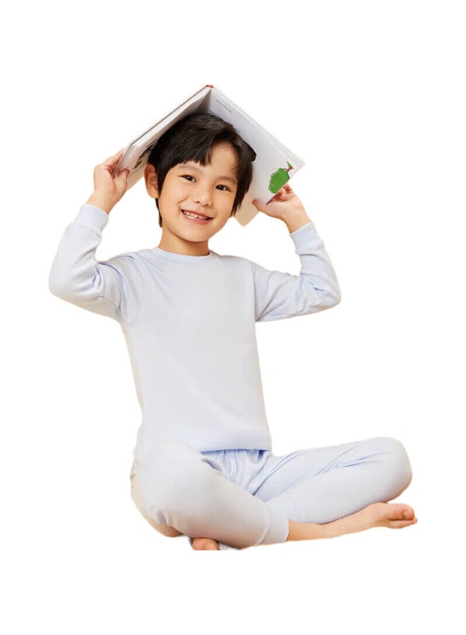 THREEGUN Children'S Clothing, Soft Cotton Boys' Turtleneck Thermal Underwear Set, 29489D0 Blue, 150 - Image 3