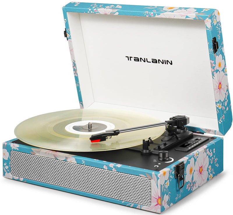 TANLANIN Vintage Bluetooth Vinyl Record Player 3-Speed with Built-in Speakers, Portable Suitcase LP Vinyl Player with USB Recording, Wireless Music Playback, RCA/AUX/Headphone Jack, Retro Turntable - Image 2