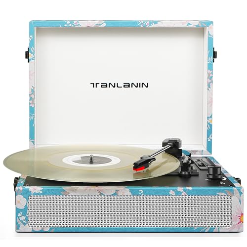TANLANIN Vintage Bluetooth Vinyl Record Player 3-Speed with Built-in Speakers, Portable Suitcase LP Vinyl Player with USB Recording, Wireless Music Playback, RCA/AUX/Headphone Jack, Retro Turntable - Image 1