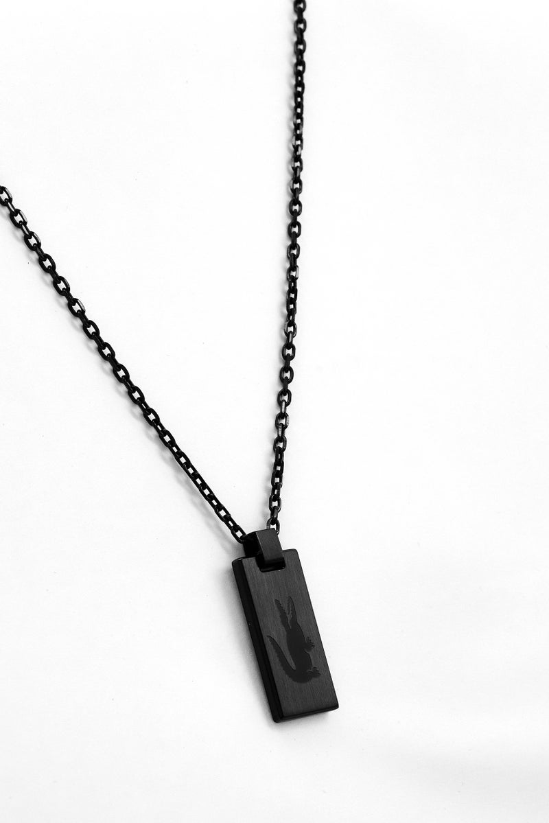LACOSTE Men Stainless Steel Baseline Collection Pendant Necklace, Black - Image 1