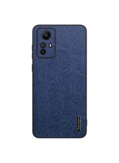 جراب هاتف Xiaomi Redmi Note 12T Pro مصنوع من الجلد المقاوم للصدمات على شكل لحاء الشجر (أزرق)