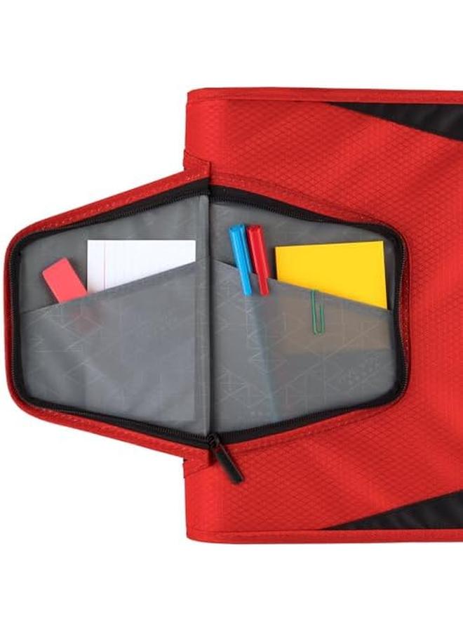 Five Star Zipper Binder 1 1 2 Inch 3 Ring Binder For School 3 Pocket Expanding File 500 Sheet Capacity Red 72206 - Image 2