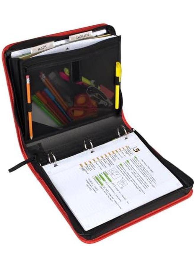 Five Star Zipper Binder 1 1 2 Inch 3 Ring Binder For School 3 Pocket Expanding File 500 Sheet Capacity Red 72206 - Image 4