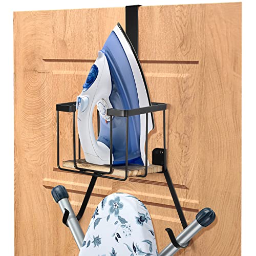 TJMOREE TJ.MOREE Wall Mount/Over The Door Ironing Board Holder with Large Storage Basket, Laundry Room Iron and Ironing Board Holder Storage Holder Black Middle - Image 2