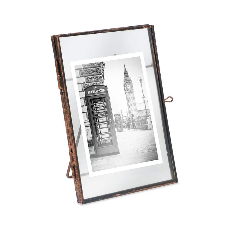 Isaac Jacobs 5x7, Antique Bronze, Vintage Style Brass and Glass, Metal Floating Picture Frame (Vertical) with Locket Closure, for Photos, Art, & More, Tabletop Display (5x7 Antique Bronze) - Image 1