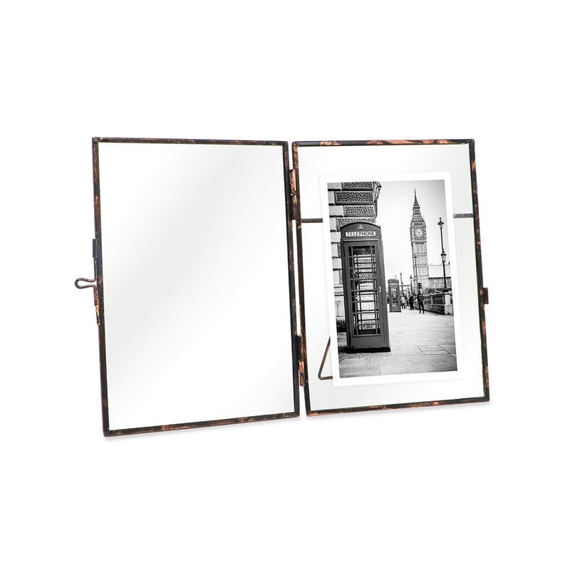 Isaac Jacobs 5x7, Antique Bronze, Vintage Style Brass and Glass, Metal Floating Picture Frame (Vertical) with Locket Closure, for Photos, Art, & More, Tabletop Display (5x7 Antique Bronze) - Image 4