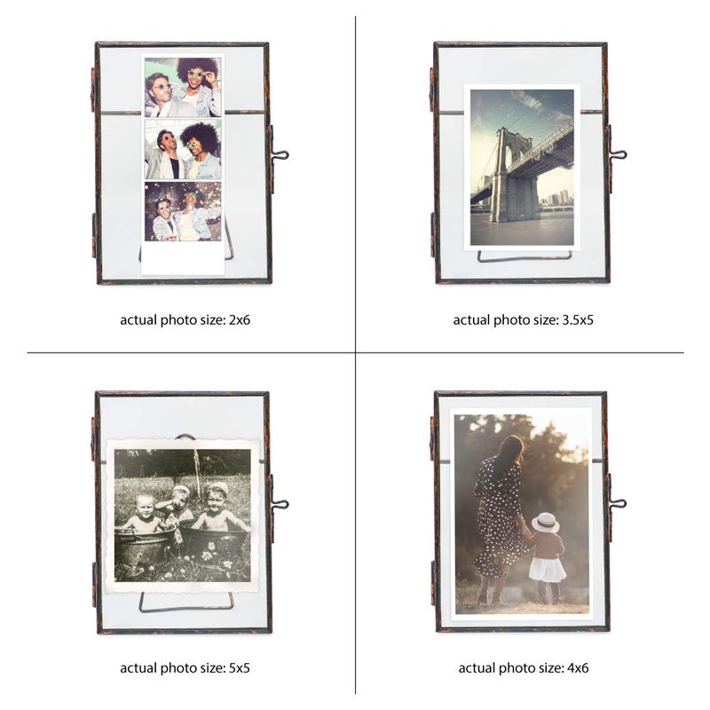 Isaac Jacobs 5x7, Antique Bronze, Vintage Style Brass and Glass, Metal Floating Picture Frame (Vertical) with Locket Closure, for Photos, Art, & More, Tabletop Display (5x7 Antique Bronze) - Image 2