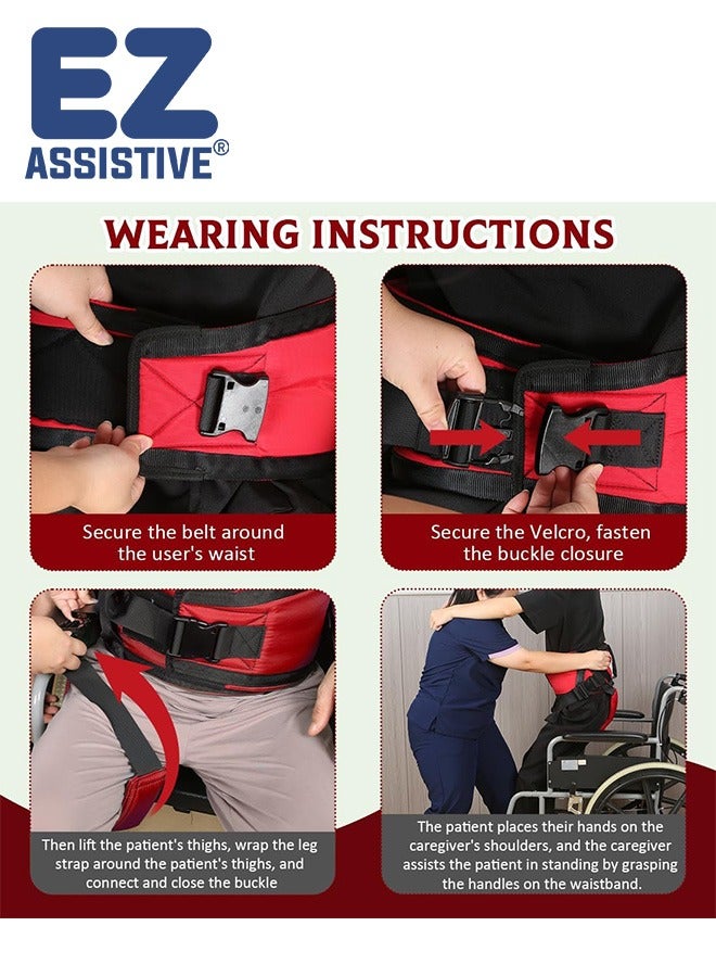 EZ Assistive Gait Belt with Padded Handles & Leg Straps for Seniors, Medical Gate Belt Transfer Belts with Buckle for Elderly Walking (Small) - Image 5