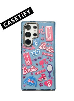 Vintage denim blue with vibrant pink accents