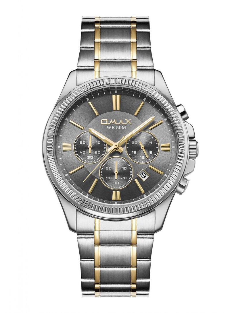 Omax Men's Two-Tone Stainless Steel Analog Watch, Grey Dial - Image 1