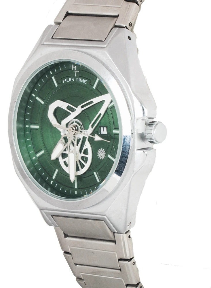 phoneme Analog wristwatch for men from PHONEME with a silver frame and green dial, water-resistant up to 30 meters. - Image 2