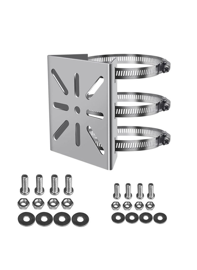 SYOSI - Universal Vertical Pole Mount for Security Camera, Stainless Steel Mounting Corner Bracket with 3 Loop Pipe Clamps, Solid Metal Mounting Corner Bracket for Cameras LED Wall, Solar Panels - Image 1