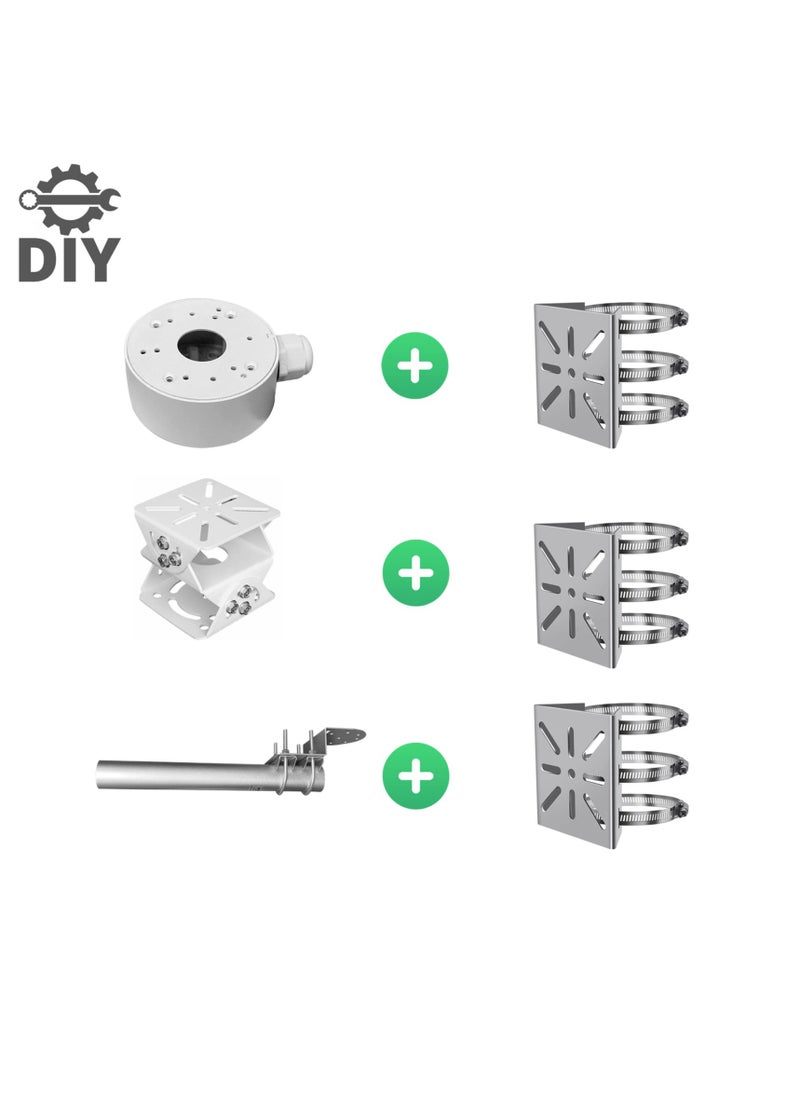 SYOSI - Universal Vertical Pole Mount for Security Camera, Stainless Steel Mounting Corner Bracket with 3 Loop Pipe Clamps, Solid Metal Mounting Corner Bracket for Cameras LED Wall, Solar Panels - Image 1