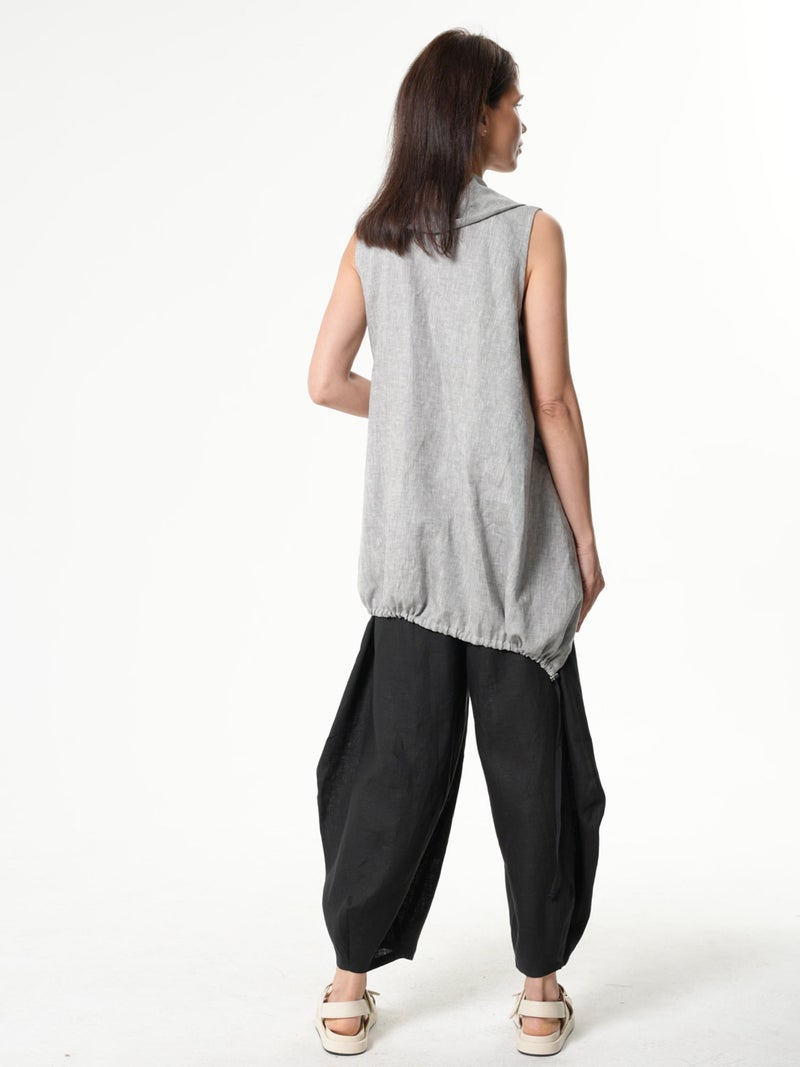 Metamorphoza Asymmetric Linen Top In Gray - Image 3
