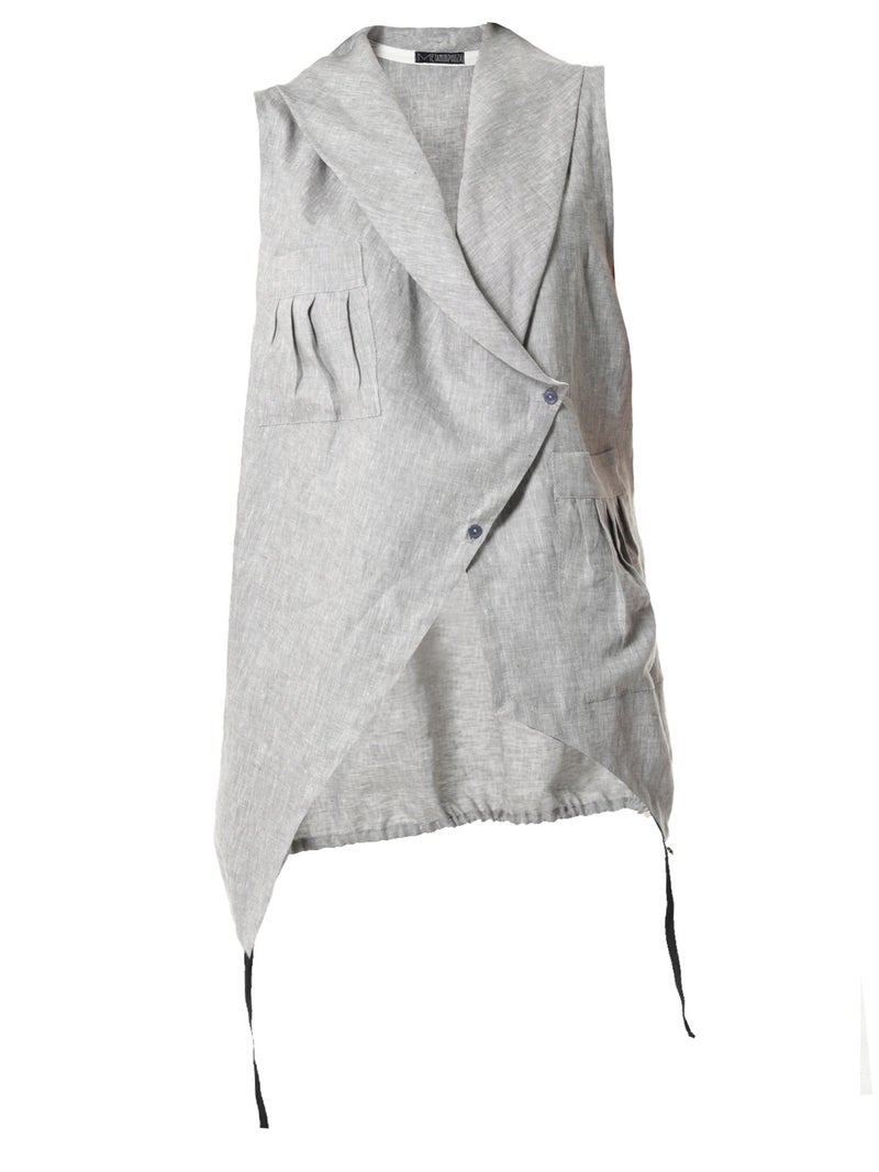 Metamorphoza Asymmetric Linen Top In Gray - Image 2
