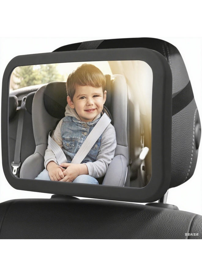 HOMESTAR Safety Baby Car Seat Mirror - Wide Shatterproof Backseat Infant Car Mirror for Baby Rear Facing, Crystal Clear View, Travel Accessories, Easy Install & Adjustable for Removable Headrest (Matte Black) - Image 1