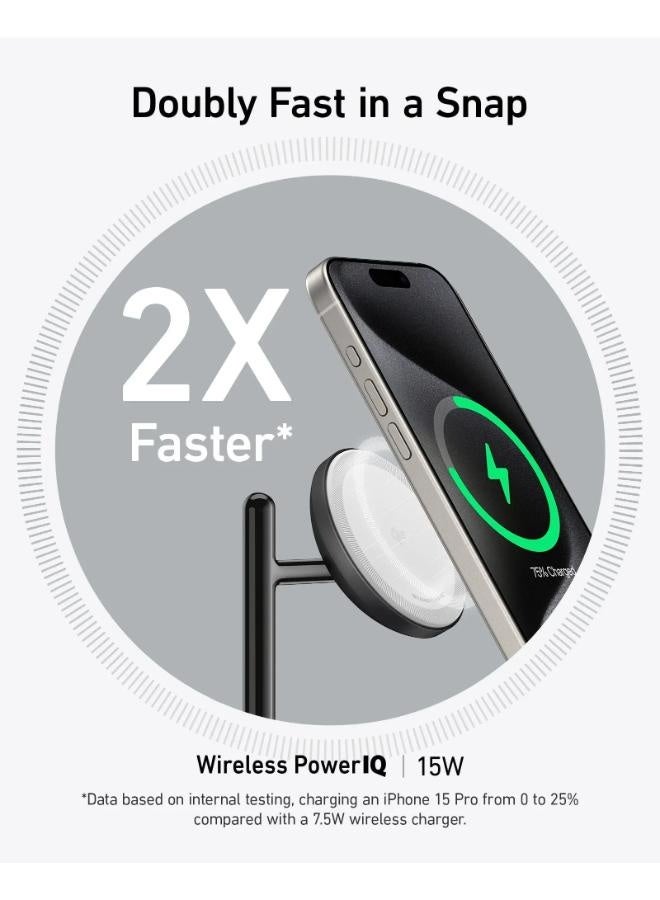 شاحن MagSafe متوافق، محطة شحن لاسلكية Anker 3 في 1، حامل لاسلكي معتمد من Qi2 بقوة 15 وات، لسلسلة iPhone 15/14، وAirPods Pro، وApple Watch Ultra (شاحن USB C وكابل متضمنان) - Image 3