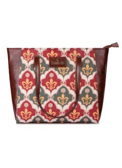 THE CLOWNFISH THE CLOWNFISH Valentine Printed Handicraft Fabric & Faux Leather Handbag for Women Office Bag Ladies Shoulder Bag Tote for Women College Girls (Pink-Rangoli Design)  - Image 1