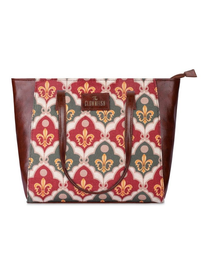 THE CLOWNFISH THE CLOWNFISH Valentine Printed Handicraft Fabric & Faux Leather Handbag for Women Office Bag Ladies Shoulder Bag Tote for Women College Girls (Pink-Rangoli Design)  - Image 1