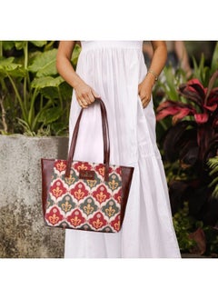 THE CLOWNFISH THE CLOWNFISH Valentine Printed Handicraft Fabric & Faux Leather Handbag for Women Office Bag Ladies Shoulder Bag Tote for Women College Girls (Pink-Rangoli Design)  - Image 2
