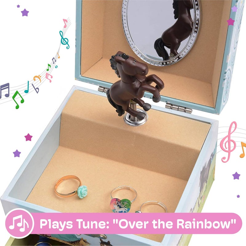 Jewelkeeper Girl's Musical Jewelry Storage Box Pullout Drawer, Horse and Barn Design, Home on the Range Tune - Image 4