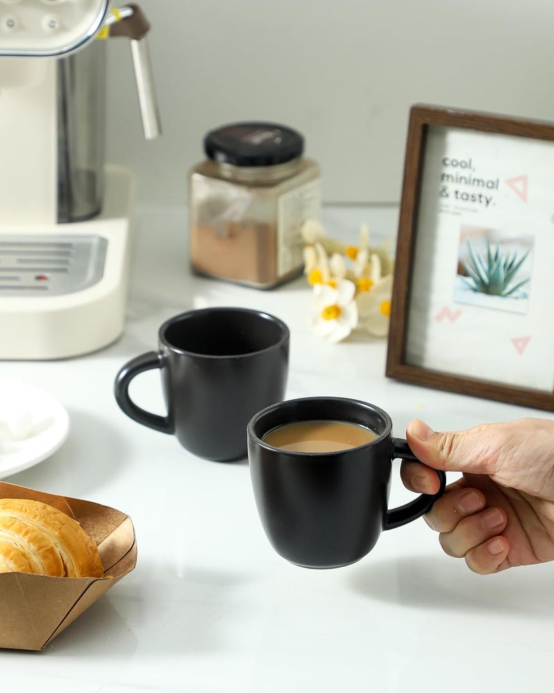 HASENSE Espresso Cups Set of 4 Perfect for Demitasse, Cappuccino, Tea Bag and Juice, 5 Ounce Ceramic Stackable Mini Coffee Mugs Suit for Espresso Machine and Coffee Maker, Black - Image 3
