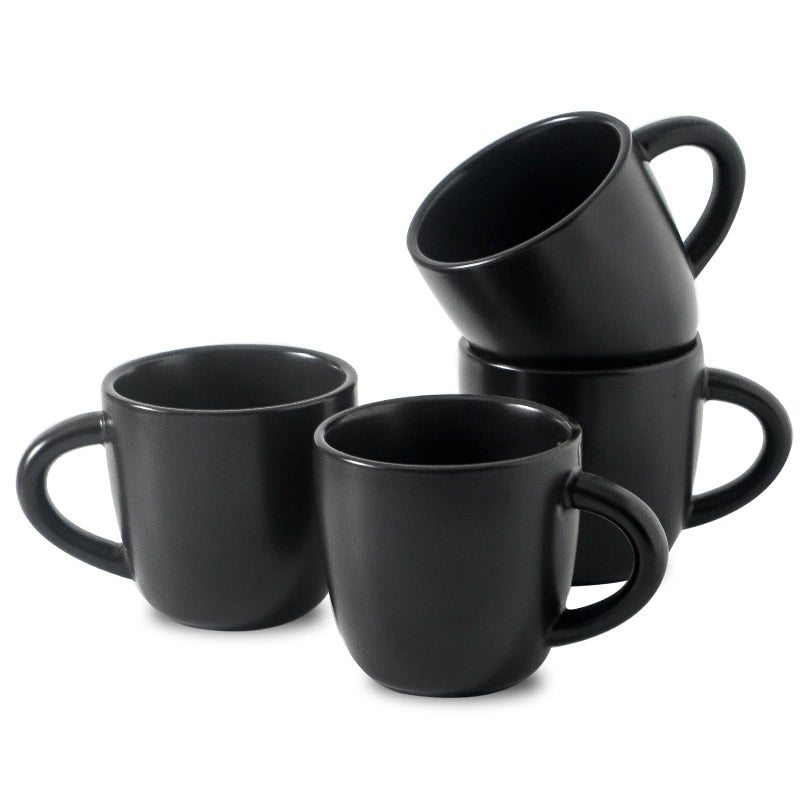HASENSE Espresso Cups Set of 4 Perfect for Demitasse, Cappuccino, Tea Bag and Juice, 5 Ounce Ceramic Stackable Mini Coffee Mugs Suit for Espresso Machine and Coffee Maker, Black - Image 1