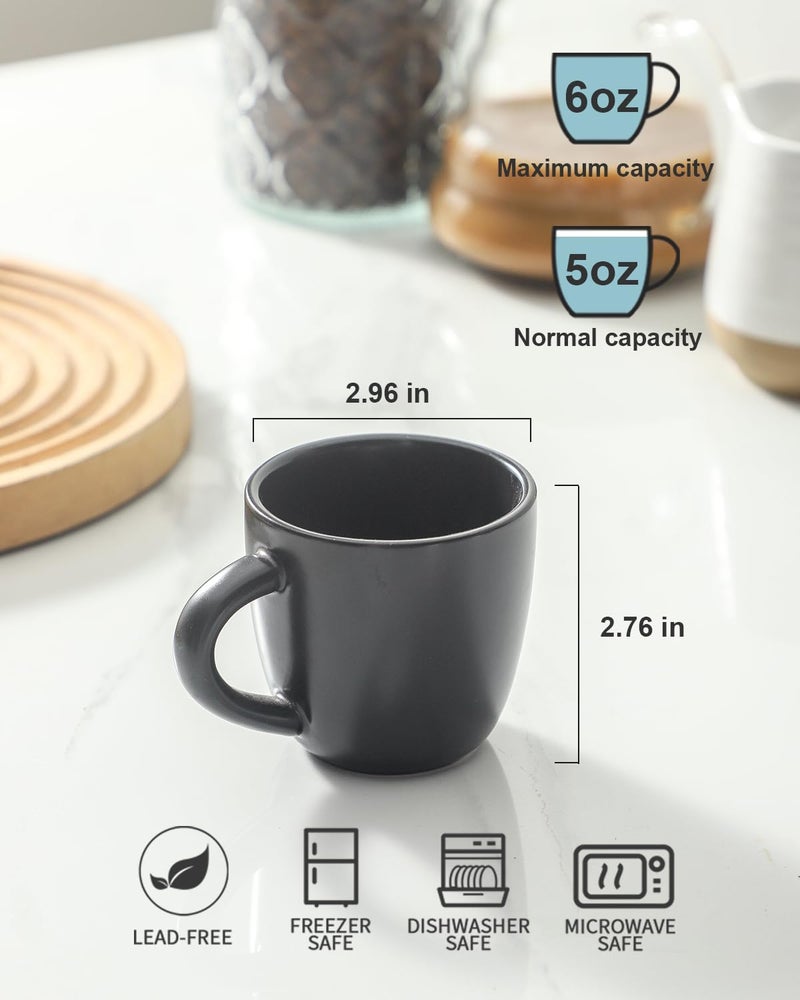 HASENSE Espresso Cups Set of 4 Perfect for Demitasse, Cappuccino, Tea Bag and Juice, 5 Ounce Ceramic Stackable Mini Coffee Mugs Suit for Espresso Machine and Coffee Maker, Black - Image 2