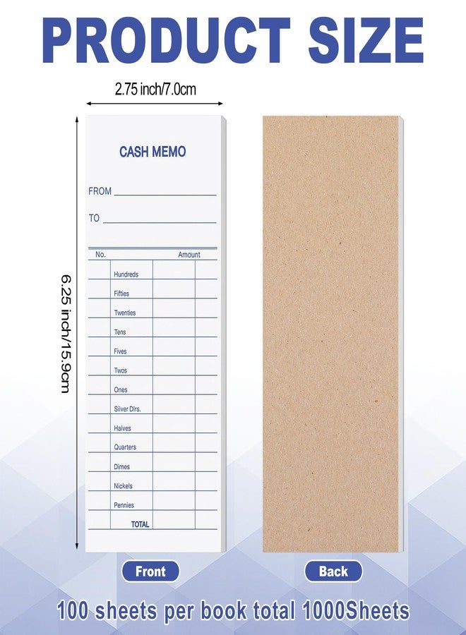 Eaasty 1000 Sheet Cash Memo 2.75 x 6.25 Inch Currency Coin Counting Record Sheets Record Keeping Bank Deposit Forms Padded Form Bank Cash Bill System Pads Deposit Slips with to and from Details - Image 2