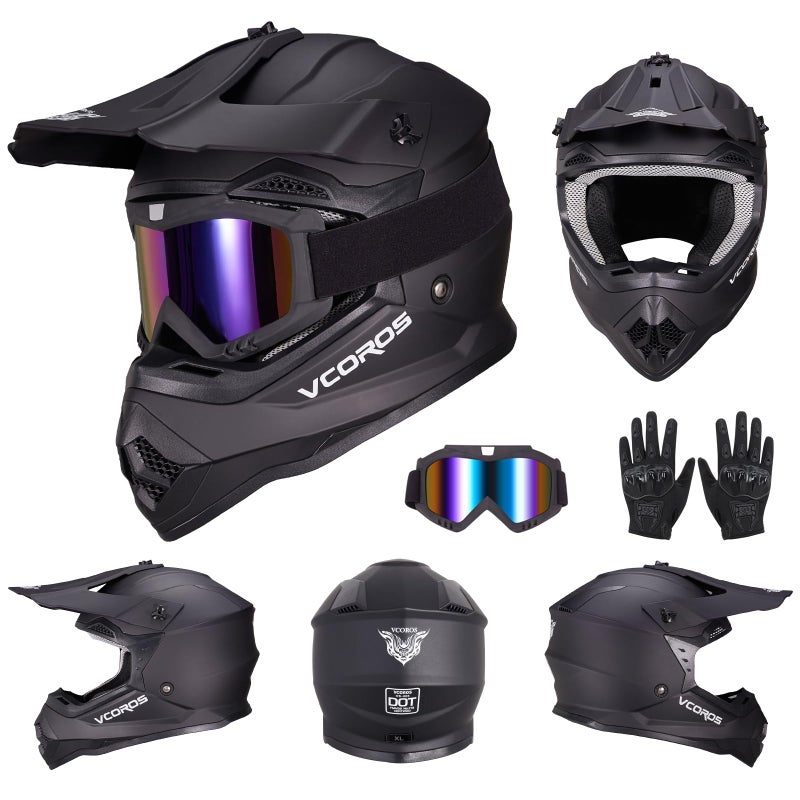 VCOROS Youth Kids Dirt Bike Helmets Motocross Street Offroad BMX MX ATV Dirtbike Motorcycle Helmet VS-905 with Goggles Gloves DOT Approved(Matte Black,M) - Image 2