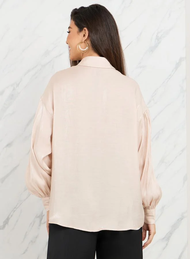 Styli Oversized Shiny Button Down Shirt