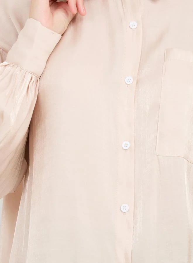 Styli Oversized Shiny Button Down Shirt