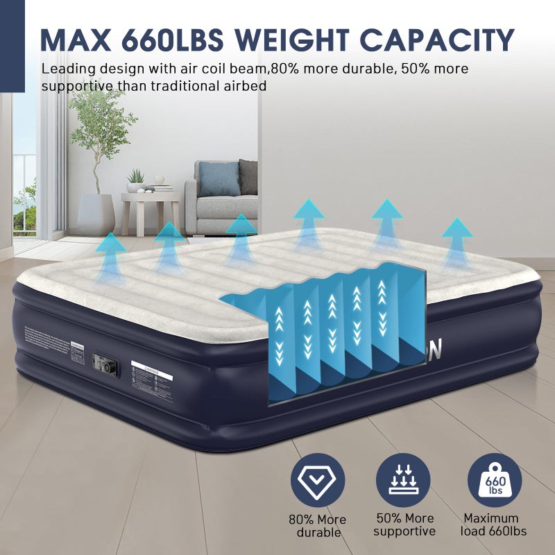 DIVON Air Mattress Queen With Built In Pump,18''Raised Blow Up Mattress 2 Mins Self-Inflation/Deflation,Upgraded Thicker Inflatable Mattressï¼ŒAir Bed with Storage Bag for Guests,Homeï¼ŒCampingï¼Œ660 lbs Max - Image 4