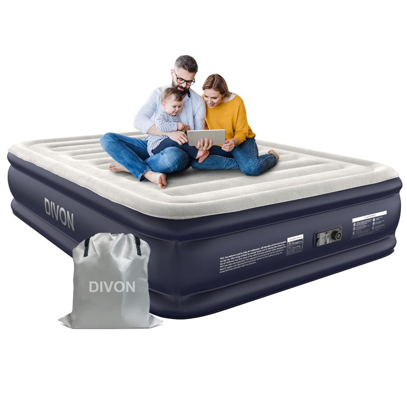 DIVON Air Mattress Queen With Built In Pump,18''Raised Blow Up Mattress 2 Mins Self-Inflation/Deflation,Upgraded Thicker Inflatable Mattressï¼ŒAir Bed with Storage Bag for Guests,Homeï¼ŒCampingï¼Œ660 lbs Max - Image 1