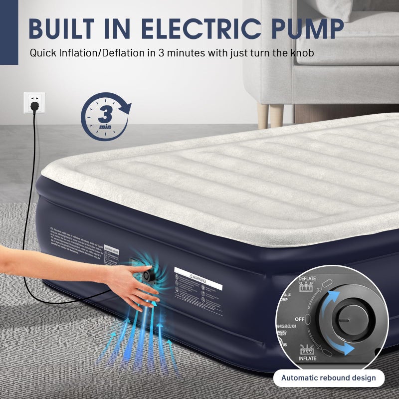 DIVON Air Mattress Queen With Built In Pump,18''Raised Blow Up Mattress 2 Mins Self-Inflation/Deflation,Upgraded Thicker Inflatable Mattressï¼ŒAir Bed with Storage Bag for Guests,Homeï¼ŒCampingï¼Œ660 lbs Max - Image 5