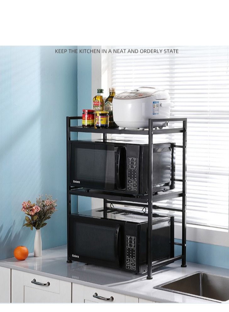 DARIYAH 3-Tier Countertop Expandable Microwave Oven Rack 43-65cm Snap-On Easy Installation Toaster Stand Metal Shelf 65Kgs Max Load - Image 1