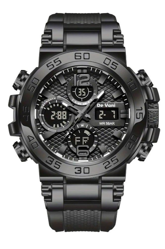 دي فاني ساعة يد رياضية من دي فاني أنالوج بعقارب ورقمية لون شريط الساعة أسود - Image 1