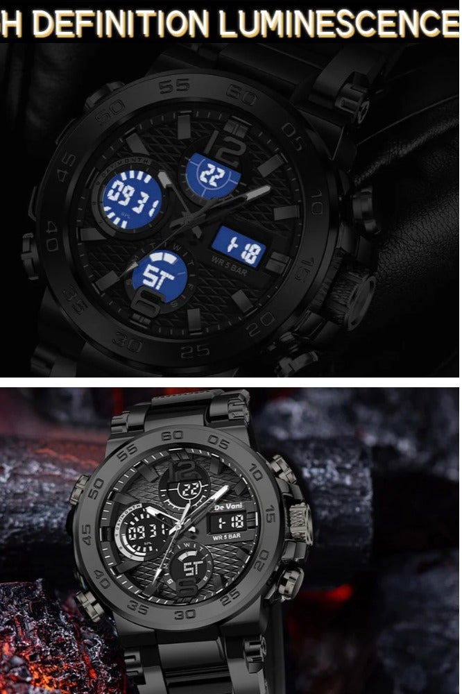 دي فاني ساعة يد رياضية من دي فاني أنالوج بعقارب ورقمية لون شريط الساعة أسود - Image 2