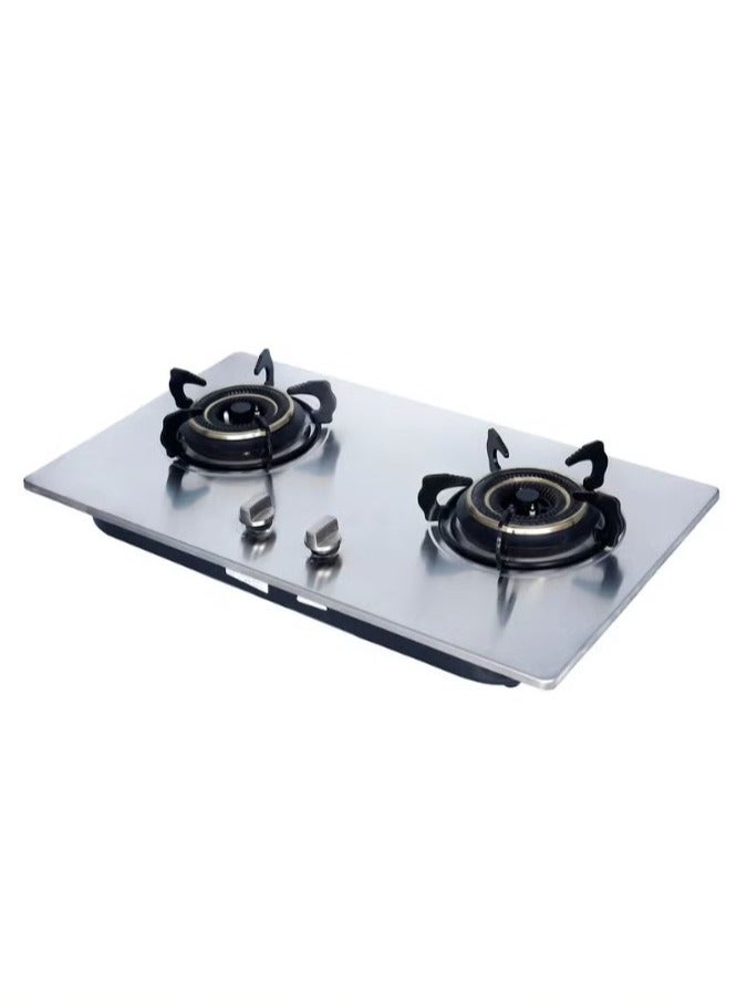 2-burner gas stove, gray, with stainless steel top  - Image 1