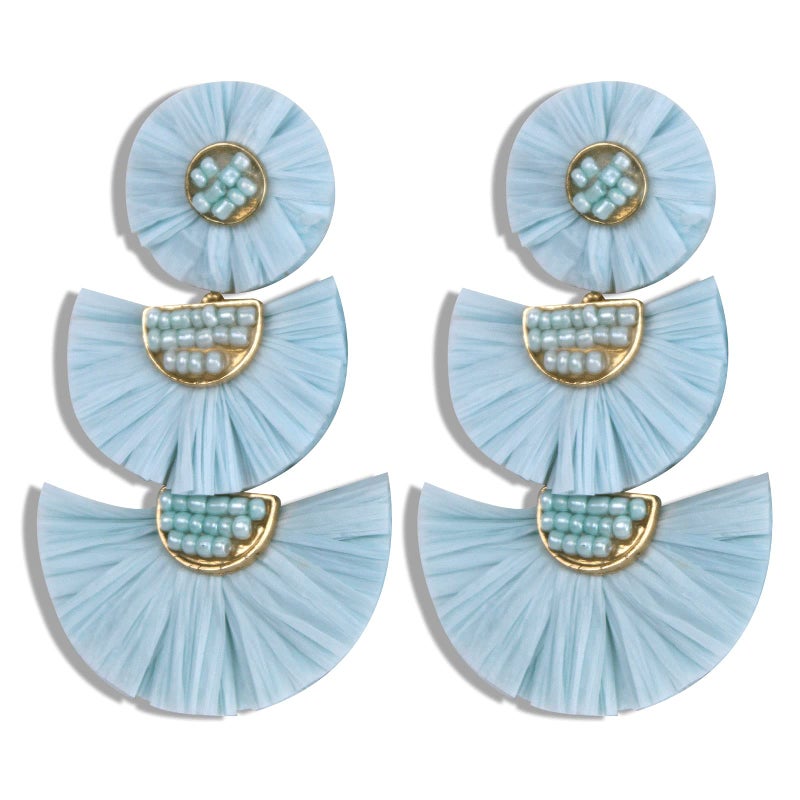 YBMYCM Statement Earrings Beaded Raffia Palm Bohemian Drop Dangle Earrings for women - Image 1