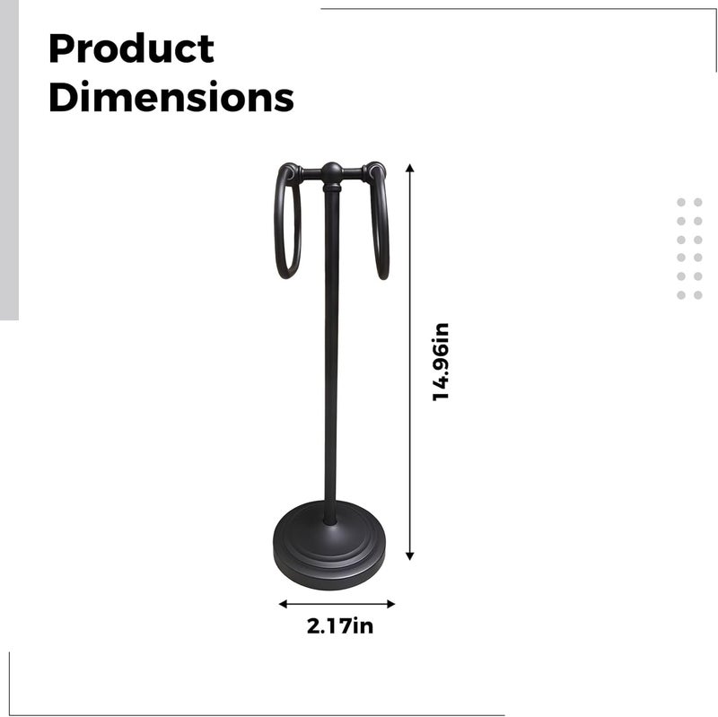 Generic Standing Metal Towel Rack for Bathroom, Freestanding Holder Hand Towel, Stainless Steel with Hooks Dual Black, No Drilling Required, Space-Saving, for Home Use & Hotel Ideal - Image 3