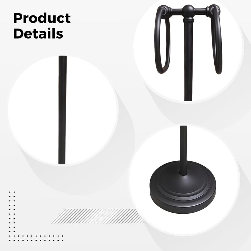 Generic Standing Metal Towel Rack for Bathroom, Freestanding Holder Hand Towel, Stainless Steel with Hooks Dual Black, No Drilling Required, Space-Saving, for Home Use & Hotel Ideal - Image 1