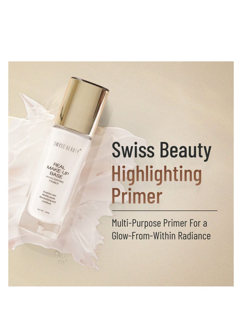 Swiss Beauty - Real MakeUp Base Hightlighting Primer Skin hydrating Pore less Primer with Natural Glow finish for Face makeup Shade 03 32ml - Image 1