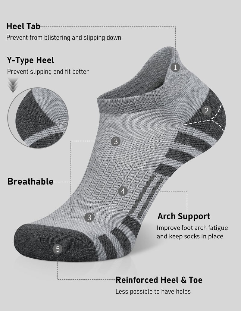 Airacker Ankle Athletic Running Socks Cushioned Breathable Low Cut Sports Tab Socks for Men and Women (6 Pairs) - Image 3